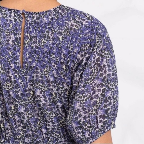 ba&sh Iris Floral Print Embroidered Yoke Drawstring Waist Cotton Dress Size 6 US - Picture 13 of 16